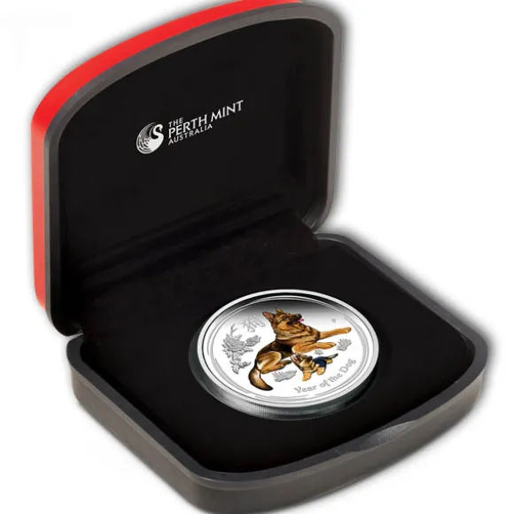 Lunar II - Hund - 1 Oz Silber Proof - farbig - 2018 Box + COA*