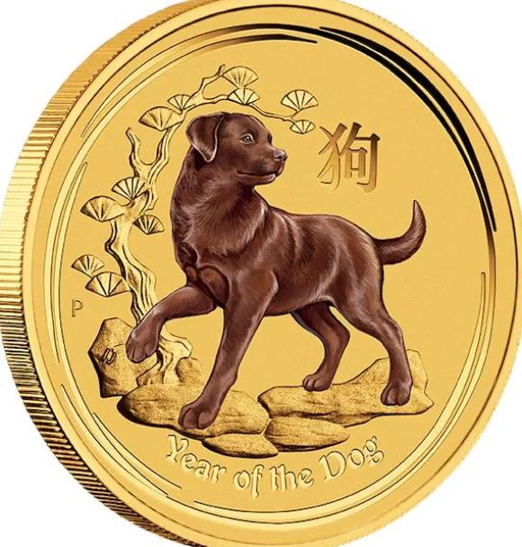 Lunar II - Hund - 1/10 Unze Gold farbig 2018