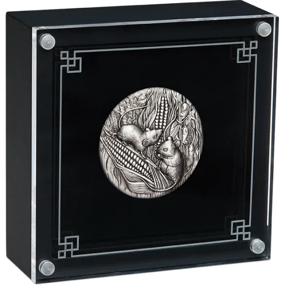 Lunar III - Maus - 2 Oz Silber Antik + Box +COA*