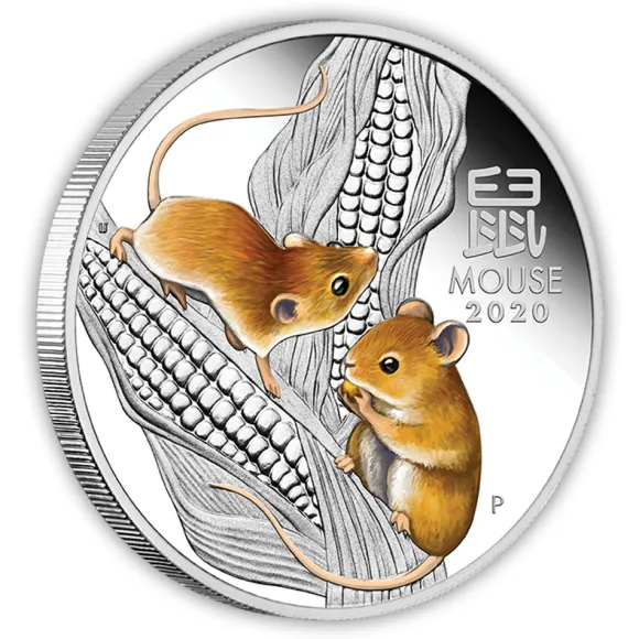 Lunar III Maus 1 Oz Silber farbig Proof 2020*