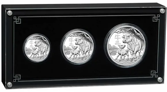 Lunar III - Ochse - 3 Coin Set Silber Proof 2021 + Box + COA*