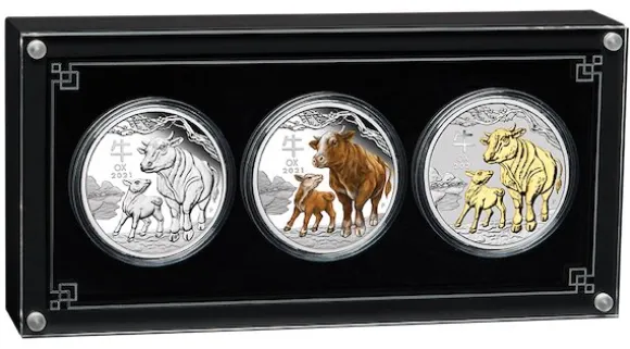 Lunar III - Ochse - Trio 3 x 1 Oz Silber Set + Box + COA*