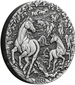 Lunar III - Pferd - 2 Oz Silber Antik Finish 2026 +Box +COA