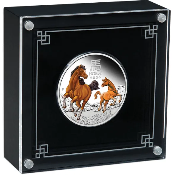 Lunar III Pferd 1 Oz Silber Proof farbig 2026 +Box +COA