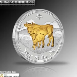 LunarII Ochse 1oz gilded +COA ohne Box *