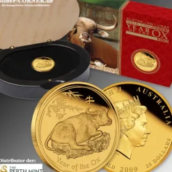 Lunar II Ochse 1/4 Oz Gold Proof 2009 +Box +COA