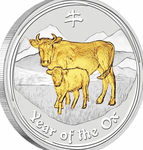 Lunar II Ochse 1 Oz Silber gilded 2009 + Box + Zertifikat*