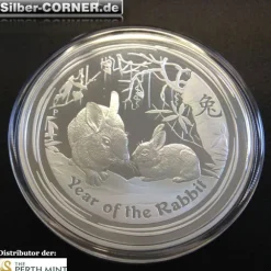 Lunar II 2 Oz Proof Silber Hase 2011 + CoA*