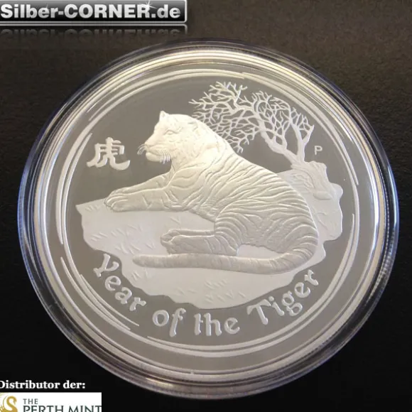 Lunar II 2 Oz Proof Tiger Silber 2010 + CoA*