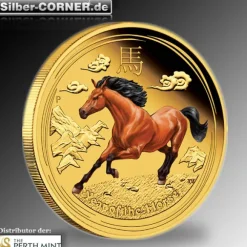 Lunar II - Pferd - 1/4 Oz Gold Proof farbig + Box + COA