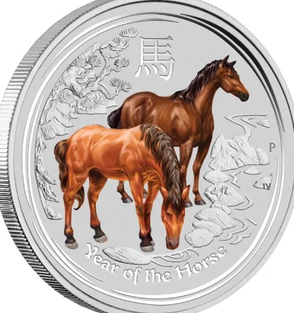 Lunar II Pferd 2 Oz Silber farbig 2014*