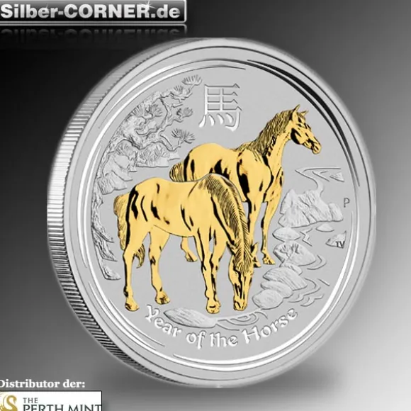 Lunar II - Pferd - 1 Oz Silber gilded + COA ohne Box *