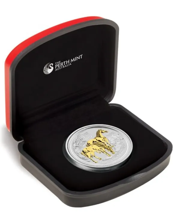 Lunar II - Pferd - 1 Oz Silber gilded 2014 + Box + COA *