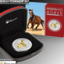 Lunar II - Pferd - 1 Oz Silber gilded 2014 + Box + COA *