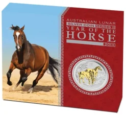 Lunar II - Pferd - 1 Oz Silber gilded 2014 + Box + COA *