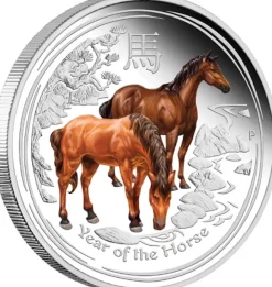 Lunar II - Pferd - 1/2 Oz Silber Proof farbig 2014 + Box + COA *