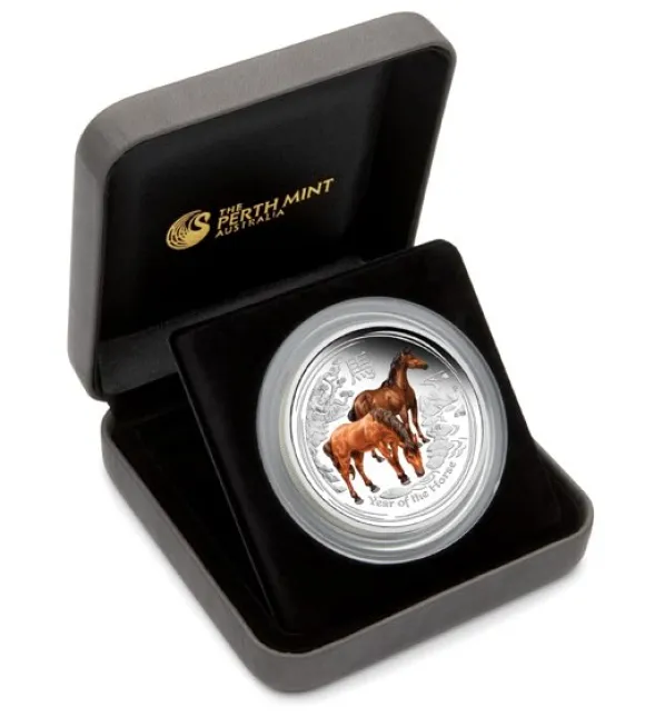 Lunar II Pferd 2 Oz Silber Proof farbig ANDA Special 2014*