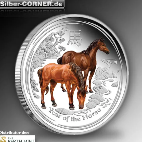 Lunar II Pferd 2 Oz Silber Proof farbig ANDA Special 2014*