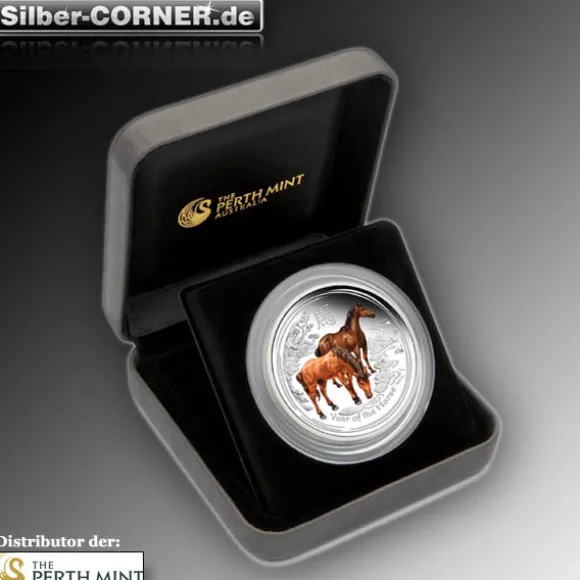 Lunar II Pferd 2 Oz Silber Proof farbig ANDA Special 2014*