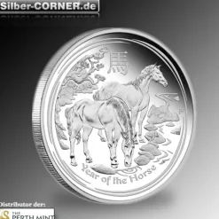 Lunar II Pferd Typeset Silber 2014 + Box + CoA*