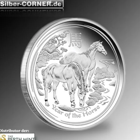 Lunar II Pferd Typeset Silber 2014 + Box + CoA*
