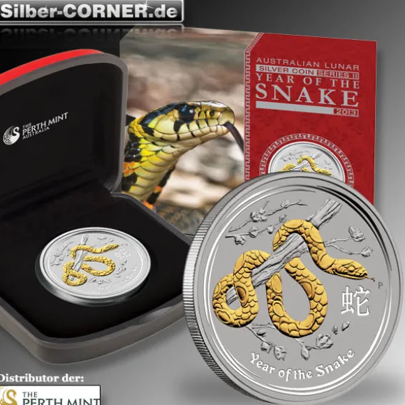 Lunar II Schlange 1 Oz Silber gilded / vergoldet 2013*