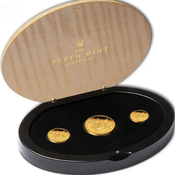 Lunar II - Schwein - 3 Coin Set Gold Proof +Box +COA
