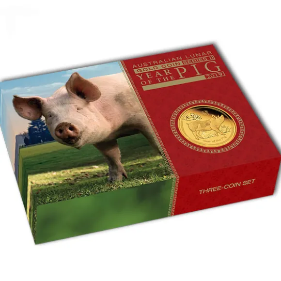 Lunar II - Schwein - 3 Coin Set Gold Proof +Box +COA