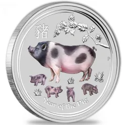 Lunar II - Schwein - 1 Oz Silber farbig 2019*