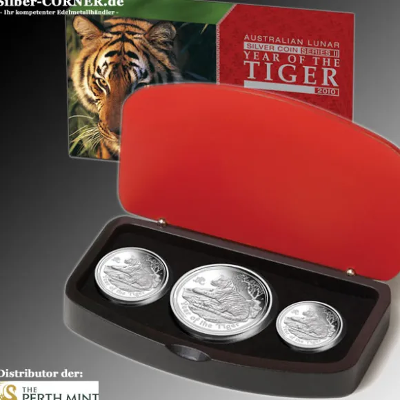 Lunar II - Tiger - 3 Coin Set Silber Proof 2010 +Box +COA *
