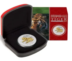 Lunar II Tiger 1 Oz Silber gilded 2010 + Box + COA*