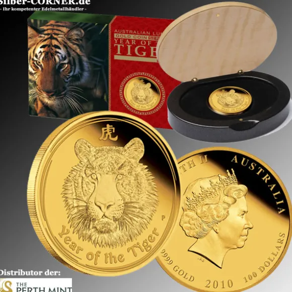 Lunar II - Tiger - 1 Unze Gold Proof 2010 + Box + COA