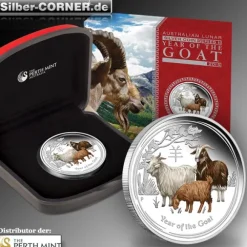 Lunar II Ziege 1 Oz farbig Proof Silber + Box + CoA*