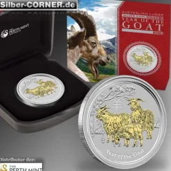 Lunar II Ziege 1 Oz Silber gilded + Box + CoA*