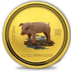 Lunar I - Schwein - 1/2 Oz Gold farbig 2007