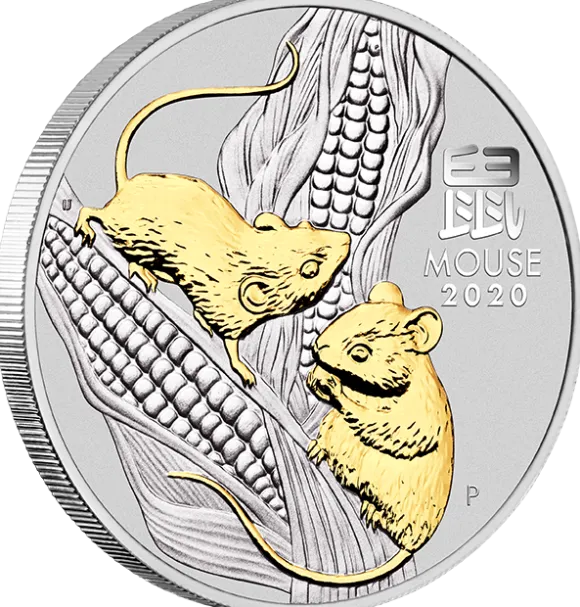 Lunar 3 - Maus - 1 Oz Silber gilded 2020 + Box + CoA *