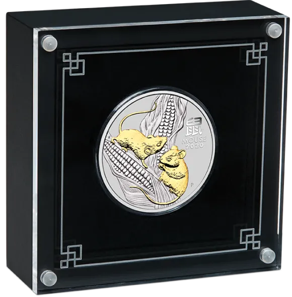 Lunar 3 - Maus - 1 Oz Silber gilded 2020 + Box + CoA *