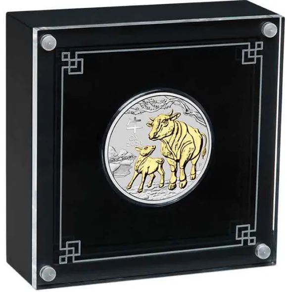 Lunar 3 - Ochse - 1 Oz Silber gilded + Box + Zertifikat*