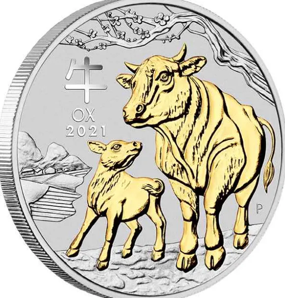 Lunar 3 - Ochse - 1 Oz Silber gilded + Box + Zertifikat*