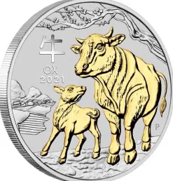 Lunar 3 - Ochse - 1 Oz Silber gilded +Zertifikat ohne Box*
