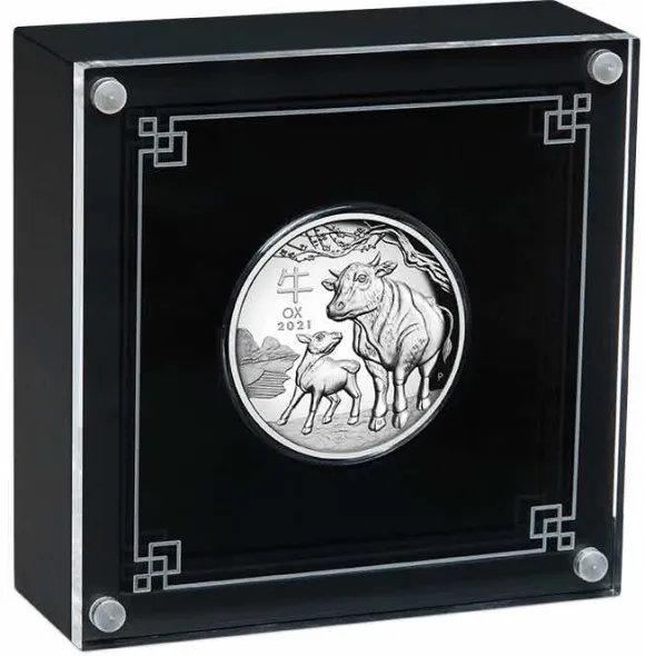 Lunar 3 - Ochse - 1 Oz Silber High Relief 2021 +Box +COA*