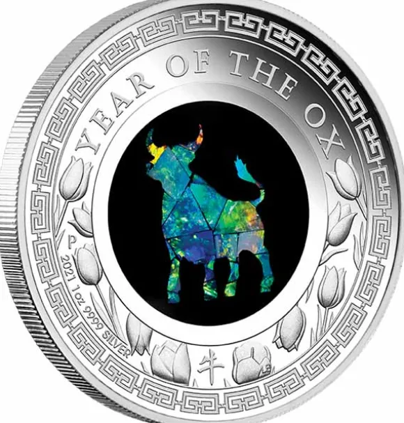 Lunar Opal Ochse 1 Oz Silber Proof 2021 +Box +COA*