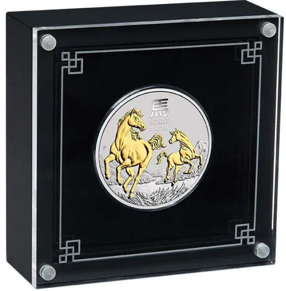 Lunar 3 - Pferd - 1 Oz Silber vergoldet 2026 + Box + CoA