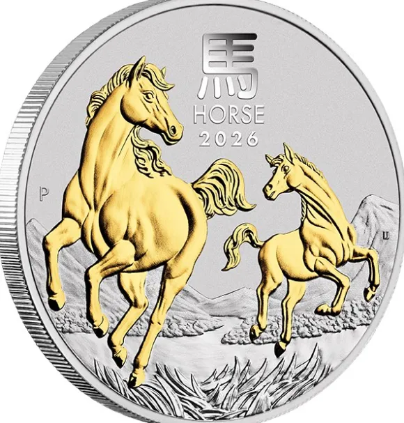 Lunar 3 - Pferd - 1 Oz Silber vergoldet 2026 + Box + CoA