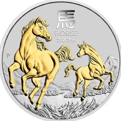 Lunar 3 - Pferd - 1 Oz Silber vergoldet 2026 + Box + CoA