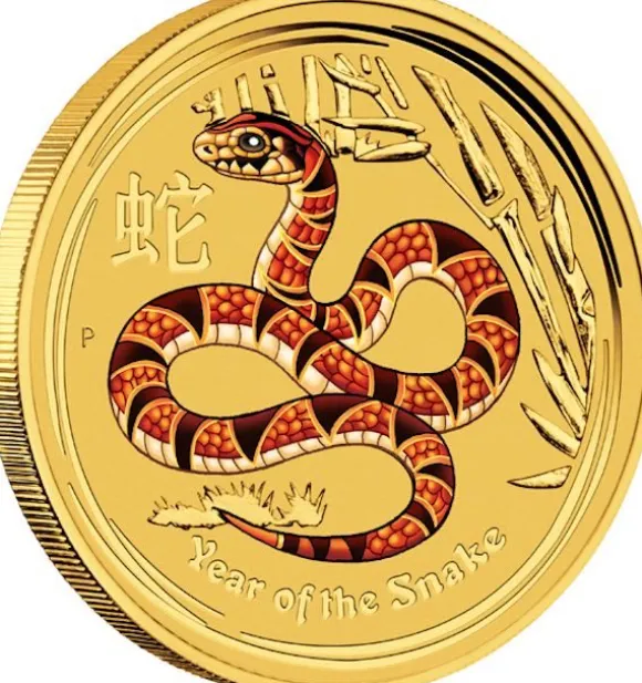 Lunar 2 - Schlange farbig 1/10 Oz Gold