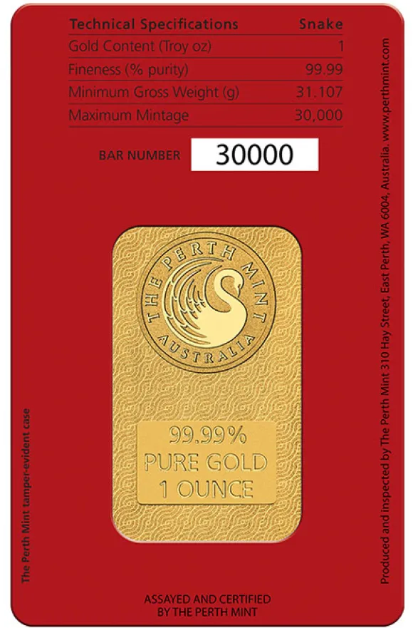 Lunar Schlange 2025 1 Oz Gold Minted Barren im Blister