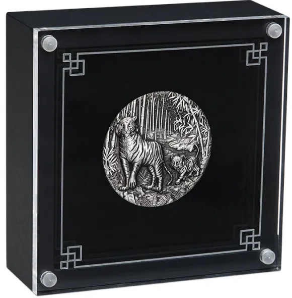 Lunar 3 - Tiger - 2 Unzen Silber Antik 2022 + Box + COA*
