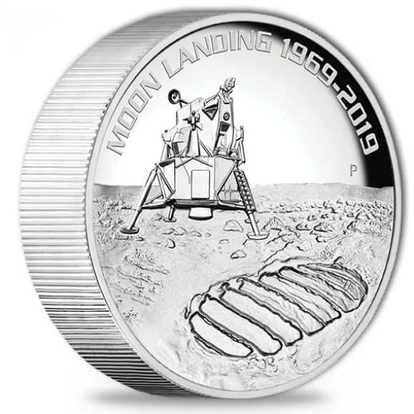 Mondlandung 5 Oz Silber High Relief 2019 +Box +COA*