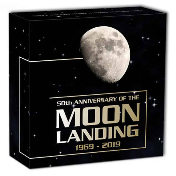 Mondlandung 5 Oz Silber High Relief 2019 +Box +COA*